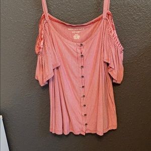 red striped open shoulder top
